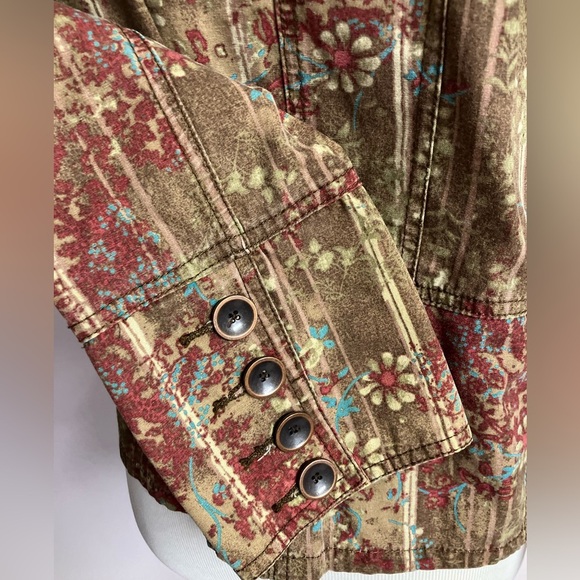 STO Women’s Jacket, Medium, Brown/Red, Nehru Collar, Floral, Vintage Look - Picture 3 of 5